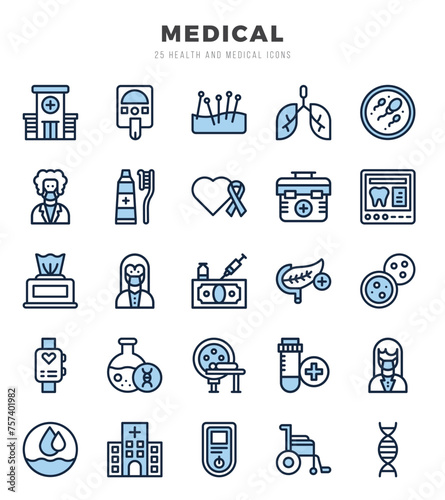 Set of MEDICAL Icons. Simple Two Color art style icons pack. Vector illustration.