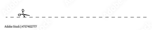 Simplistic scissor cutting through a dashed line black color vector 10 eps