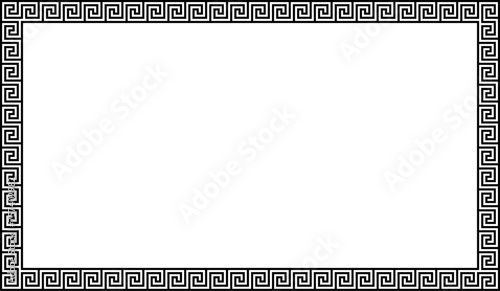 Black geometric greek pattern frame on white background. photo