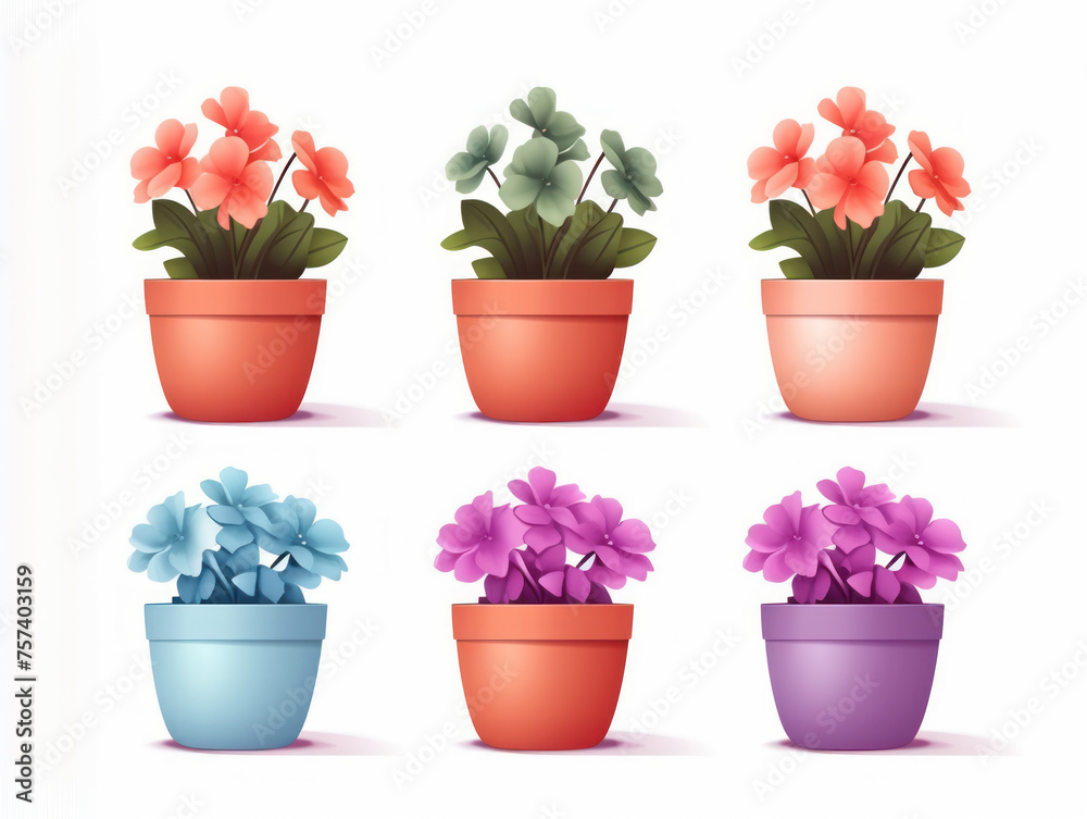 flowerpot collection set isolated on transparent background, transparency image, removed background