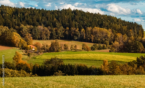 Autumn or indian summer view near Windberg, Straubing-Bogen, Bavarian forest, Bavaria, Germany photo