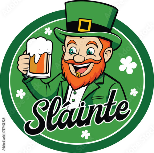 Slainte - Leprechaun
"Sláinte!" is an Irish toast meaning "cheers" or "good health". A leprechaun is happily celebrating with a pint of beer.