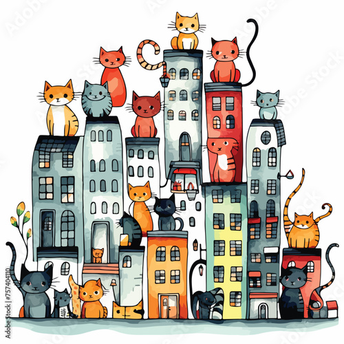 City Cats Clipart Clipart isolated on white background