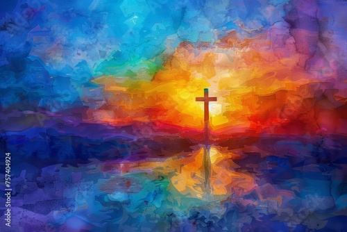 The Break of Easter Day: A Cross Amidst the Splendor of Sunrise