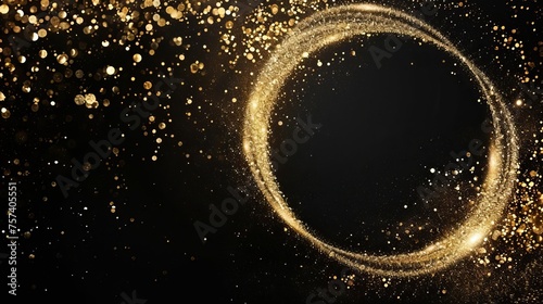 Gold Glitter Sparkle Circle Frame on Black Background for Festive and Luxury Design Projects