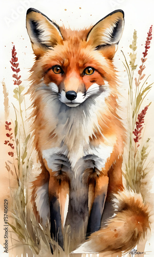 Detailed and lifelike fox portrait, watercolor backdrop. Artistic expressions. AI Illustration.