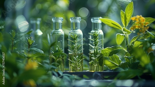 Researchers and experiments on green herbal extraction in the laboratory as part of natural medicine development.