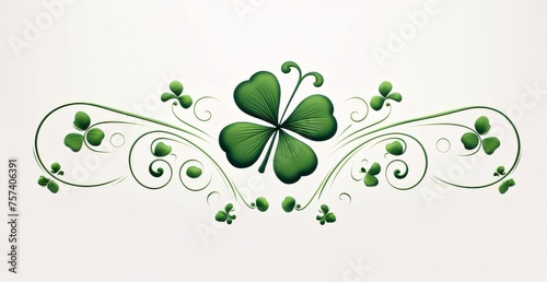 Green decorations with four-leaf clovers on a white background. Green four-leaf clover symbol of St. Patrick's Day.