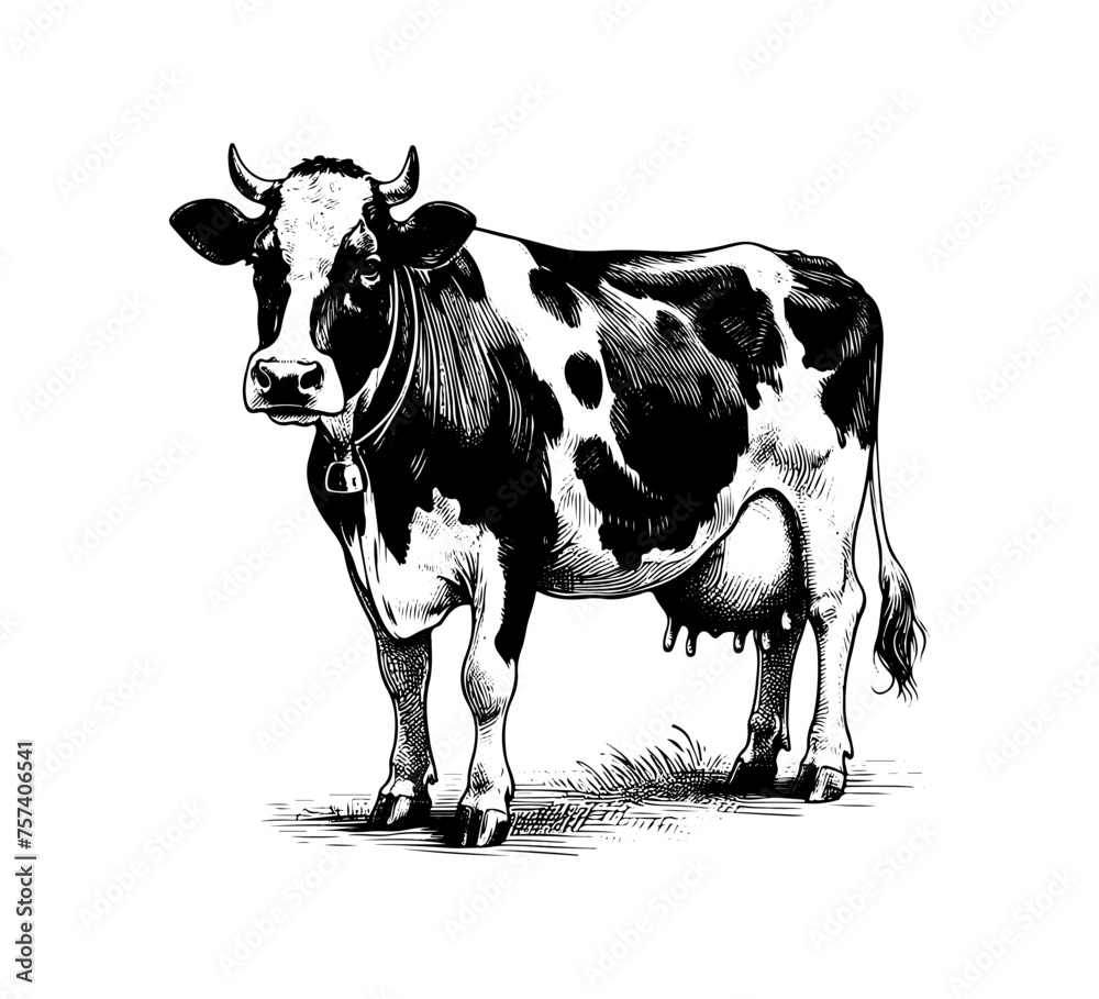 holstein friesian cattle hand drawn illustration milk cow vector