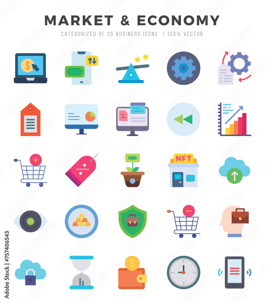 Market & Economy icons set. Collection of simple Flat web icons. Market & Economy icons set. Collection of simple Flat web icons.