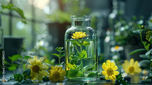 Developing natural skin care products  Natural organic and scientific extraction in glassware  Alternative green herbal medicine  Laboratory and development concepts.