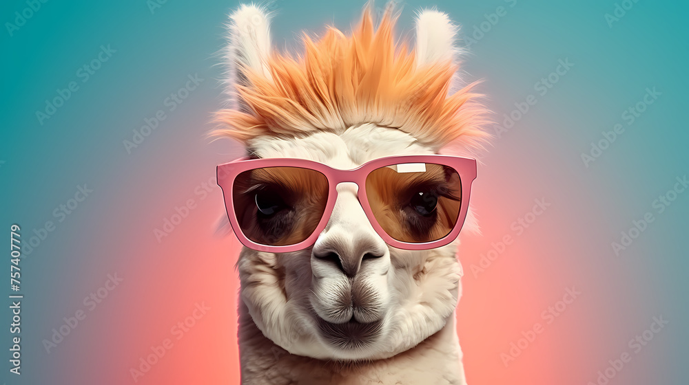 Naklejka premium Llama wearing sunglasses