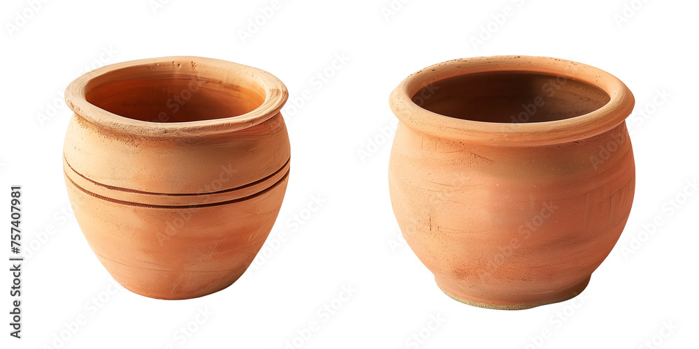 Set of clay pot isolated on transparent background