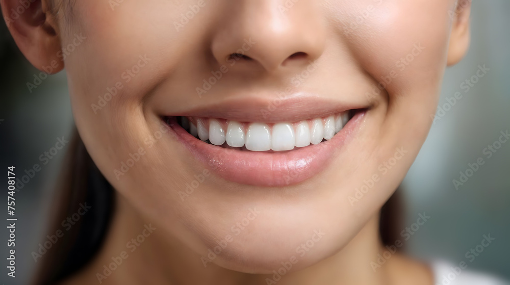 Young woman with a smile, pearly white teeth, impeccably aligned. Generative AI Young woman with a smile, pearly white teeth, impeccably aligned. Generative AI