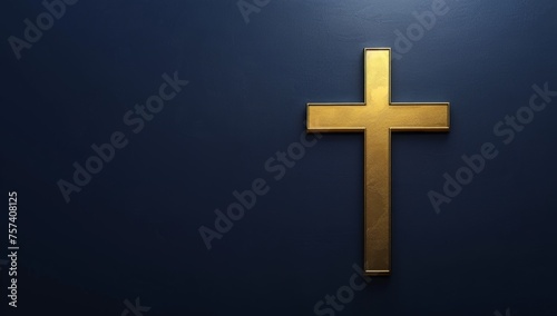 abstract golden cross on navy blue background with space for copy Generative AI photo
