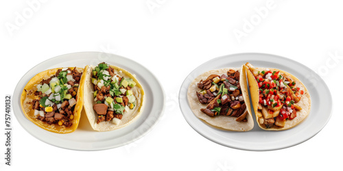 Set of plate of tacos isolated on transparent background