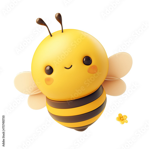 Cute 3d bee cartoon kawaii icon. Sweet adorable smiling baby bee. Isolated on white background
