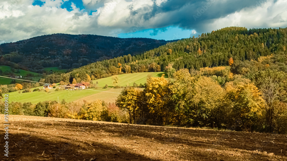 Autumn or indian summer view near Ay, Schwarzach, Straubing-Bogen, Bavarian forest, Bavaria, Germany