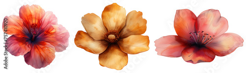 Watercolor flowers set on a transparent background