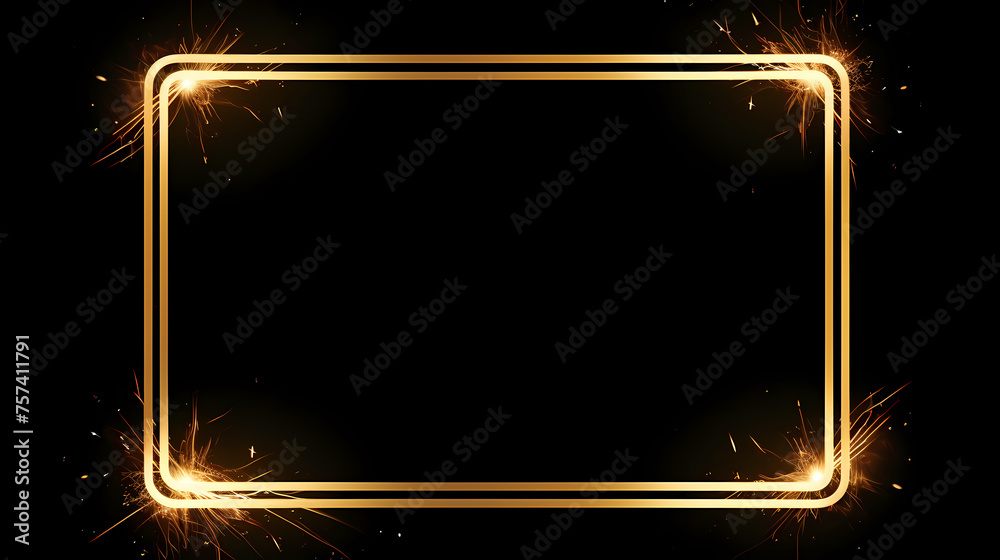 Obraz premium Radiant gold glitter frame on black background