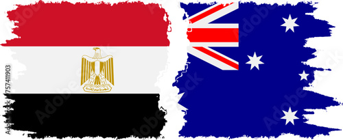 Australia and Egypt grunge flags connection vector