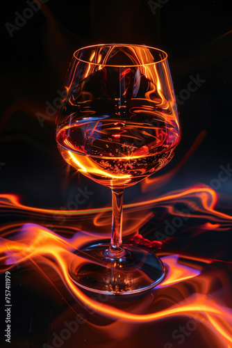 Neon glass cognac on black.