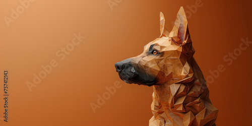 Origami Brown Paper Dog with Dog Written on Orange Background  Handcrafted Canine Artwork
