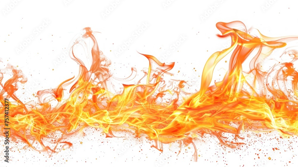 Dynamic red fire flames isolated on white background. AI generated image Dynamic red fire flames isolated on white background. AI generated image