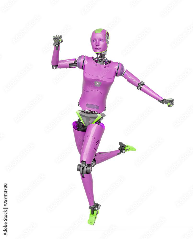 female cyborg is running like a hero