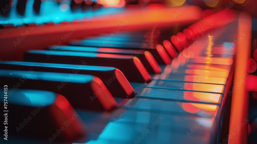 Piano Keyboard Close Up With Blurry Lights
