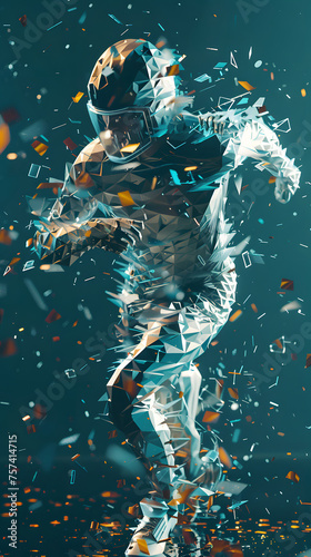 Abstract 3D Holographic Astronaut Shattering into Fragments