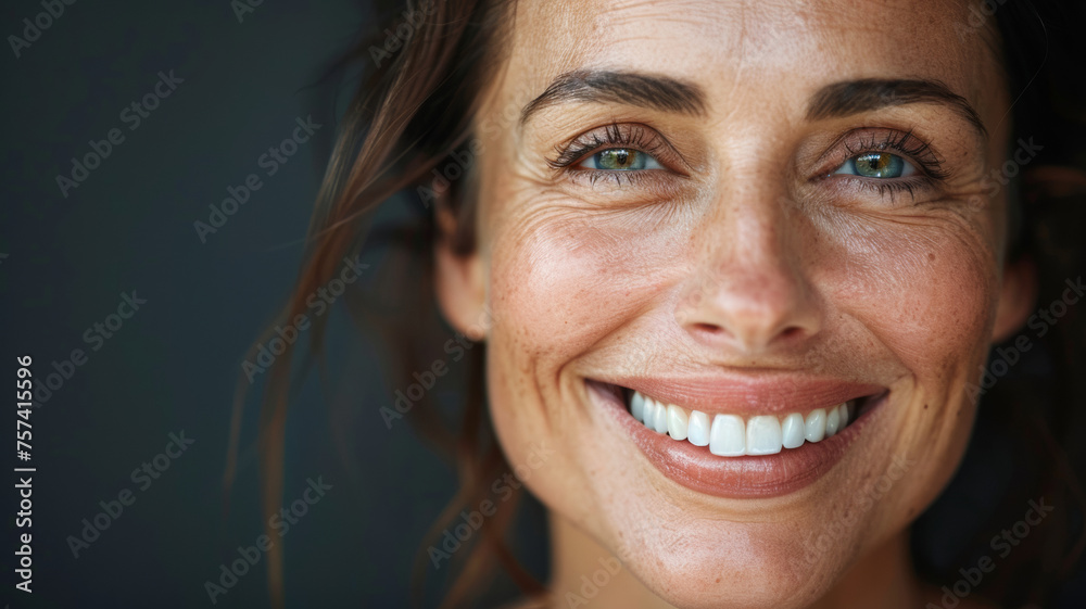 Close-up of a radiant woman with infectious smile, embodying warmth and friendliness. Close-up of a radiant woman with infectious smile, embodying warmth and friendliness.