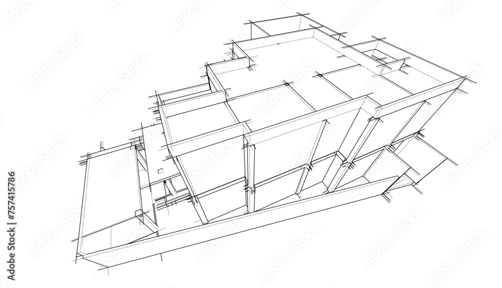 Architectural sketch of a house 3d illustration Architectural sketch of a house 3d illustration