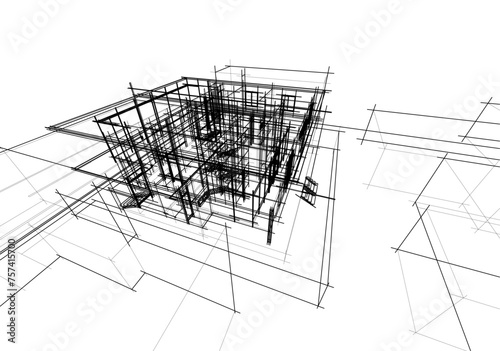 Architectural sketch of a house 3d illustration 
