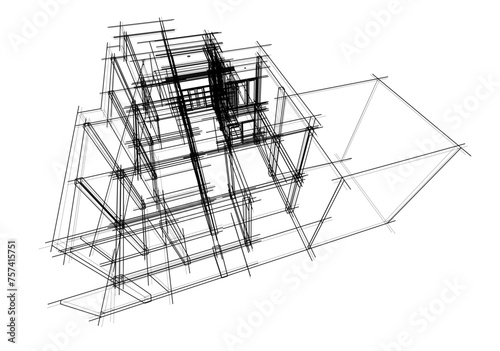 Architectural sketch of a house 3d illustration	