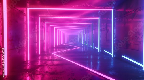Futuristic neon tunnel with pink and blue lights. abstract background for creative design. stylish and modern, perfect for music videos. AI