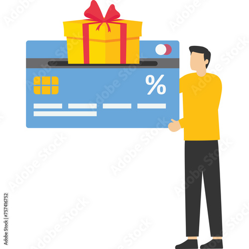 Discount and loyalty card concept, loyalty program, earn points, Gift card, perks concept, loyalty program, gift box, bonus or gift. flat vector Illustration design.