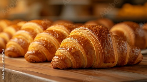 Freshly baked croissants showcasing the golden flakiness against. AI generate illustration