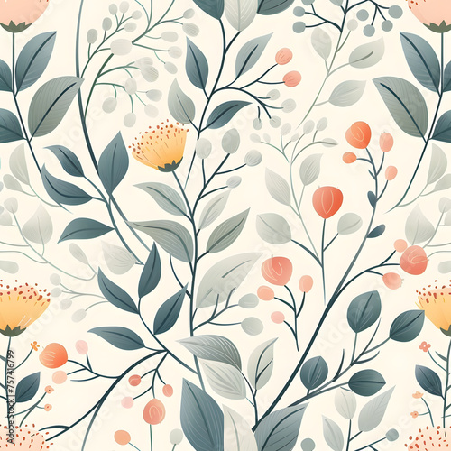 Seamless Pastel Floral and Leaf Pattern