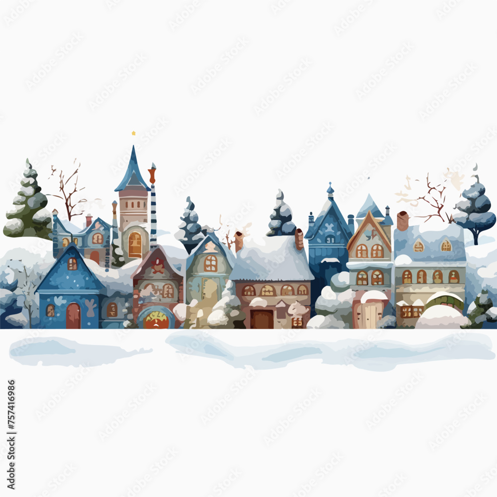 Winter Village Clipart isolated on white background