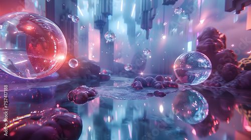 Surreal Holographic Realm with Floating Orbs
