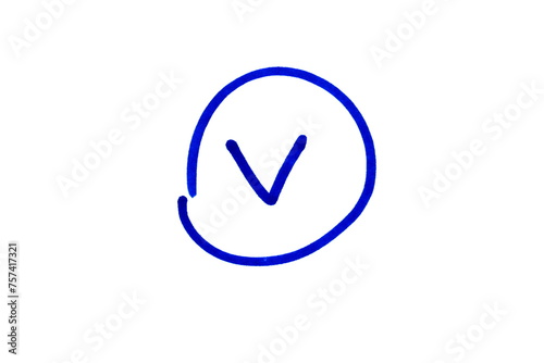 Free Download On a white background, a check mark in a circle is drawn with a blue felt-tip pen. - GFXLoad