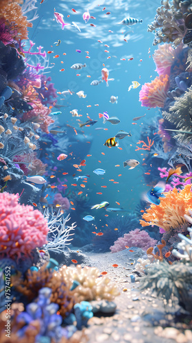 Colorful Underwater Scene with Holographic Coral Reefs