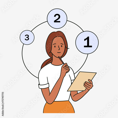 Thinking character. The concept of complexity of choice. Hand drawn illustration vector design.