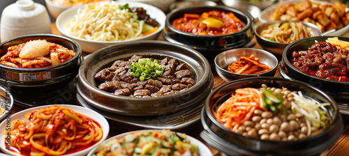 Korean foods served on a dining table