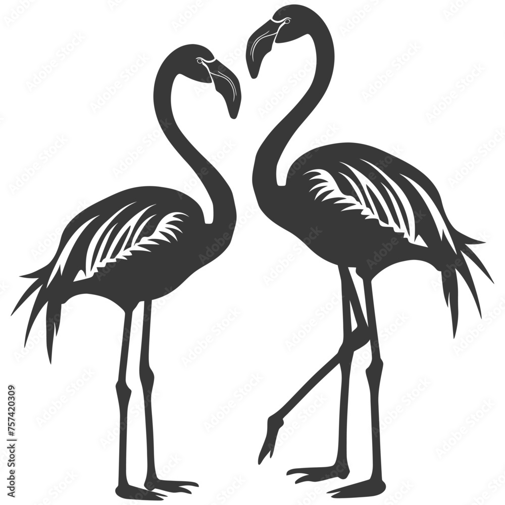 Fototapeta premium Silhouette Flamingo Birds black color only full body