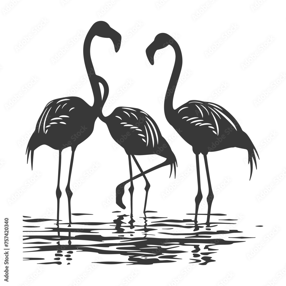 Obraz premium Silhouette Flamingo Birds black color only full body
