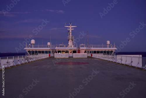 Twilight on the empty deck of a large ferry photo