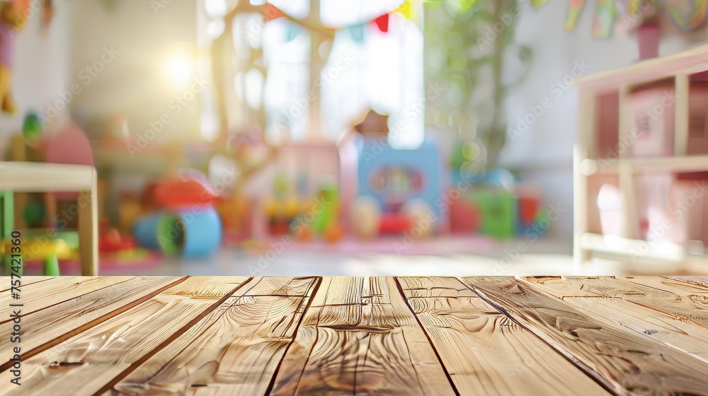 Abstract background in the children's playroom. Free space for the product on the background of the children's room. Abstract background in the children's playroom. Free space for the product on the background of the children's room.