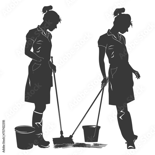 Silhouette janitor women in action black color only full body